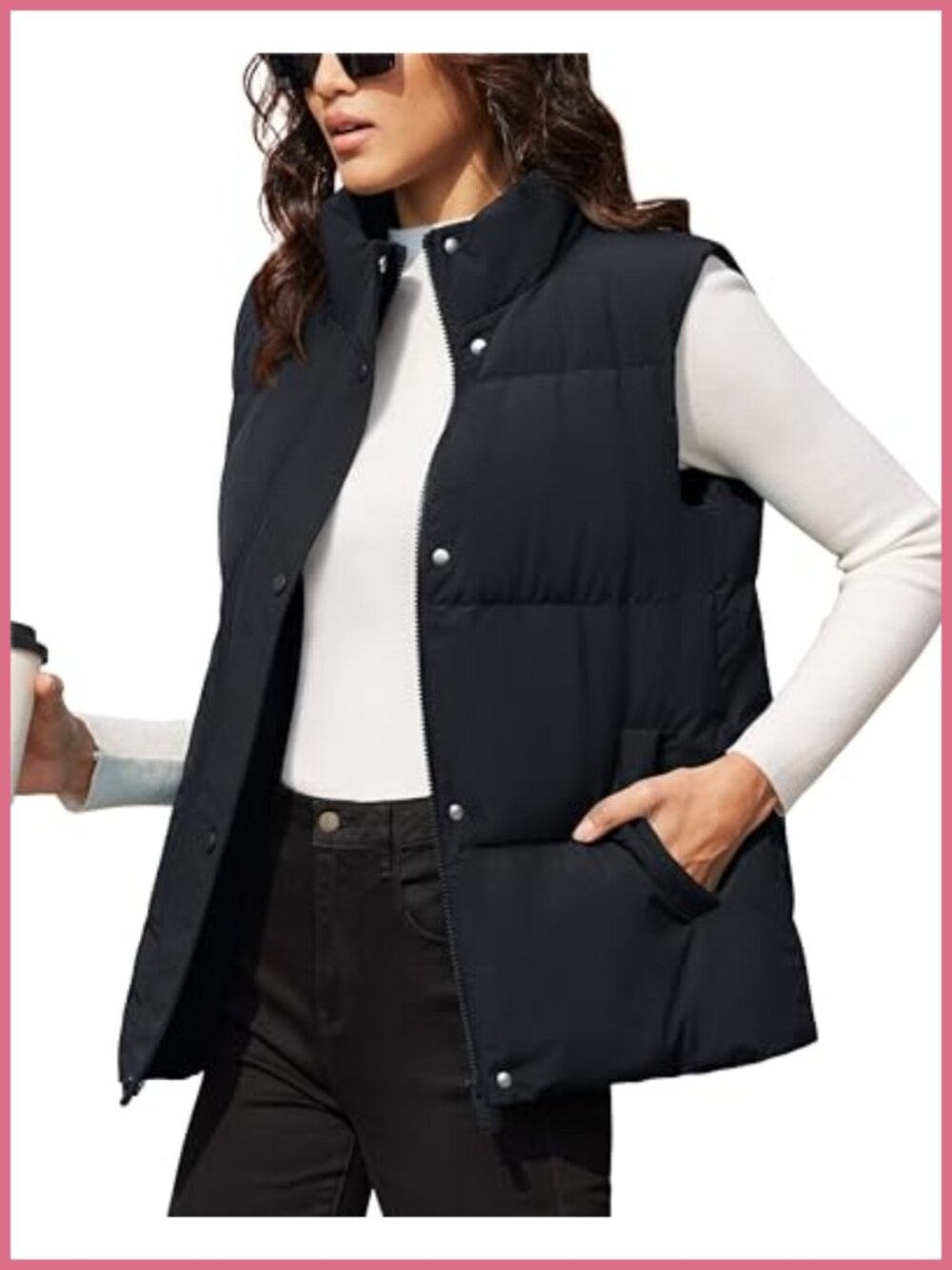 Oversized Sleeveless Puffer Down Vest Stand Collar Quilted Winter